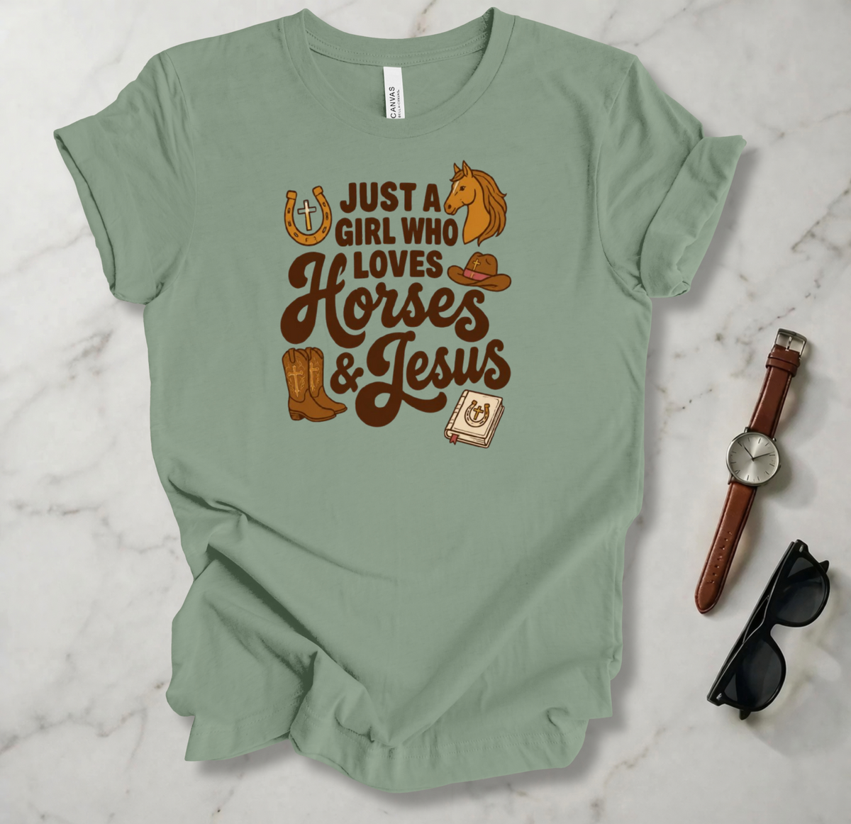 A Girl Who Loves Horses And Jesus T Shirt