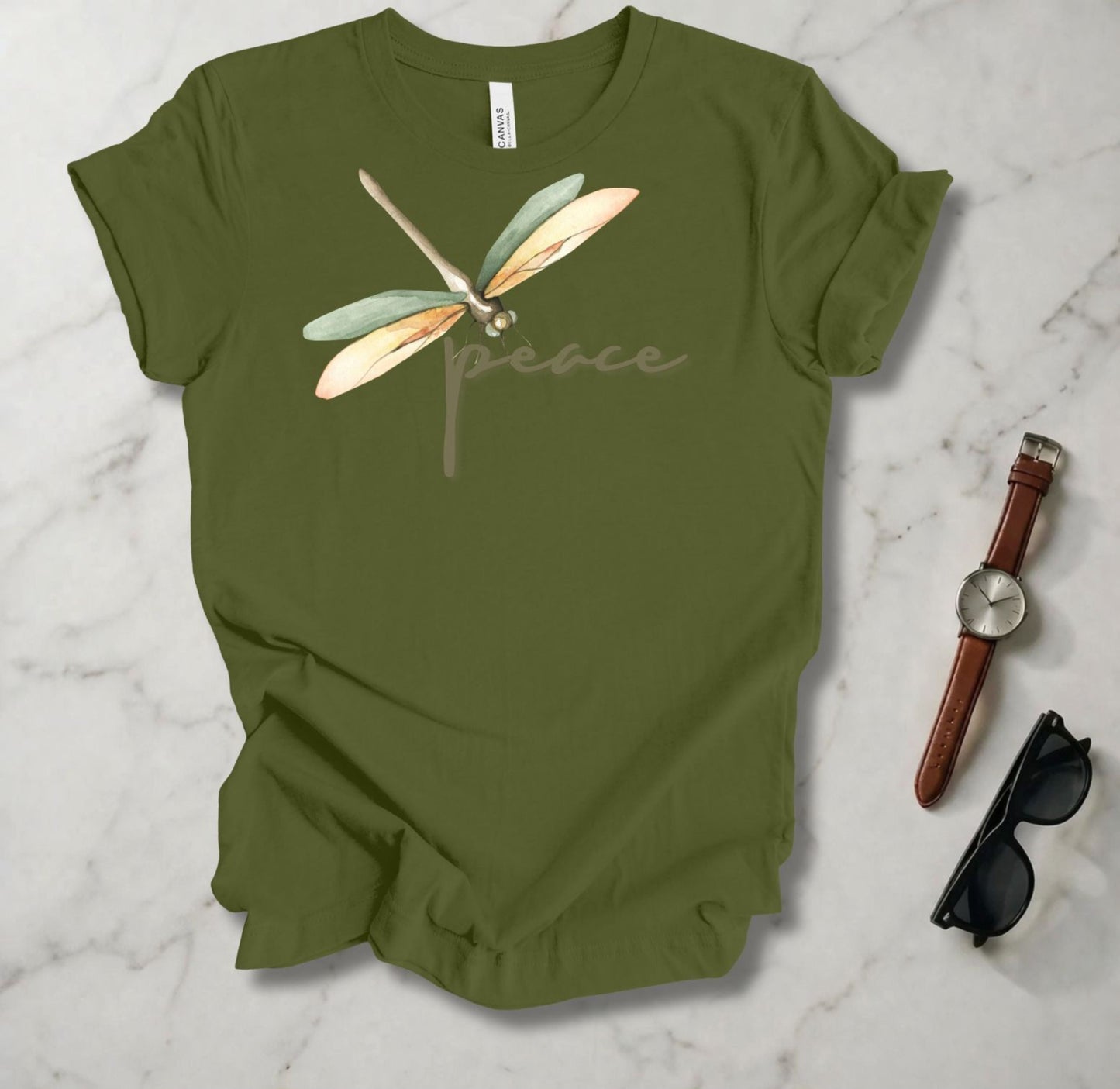 Green/Brown Dragonfly (Peace) T Shirt
