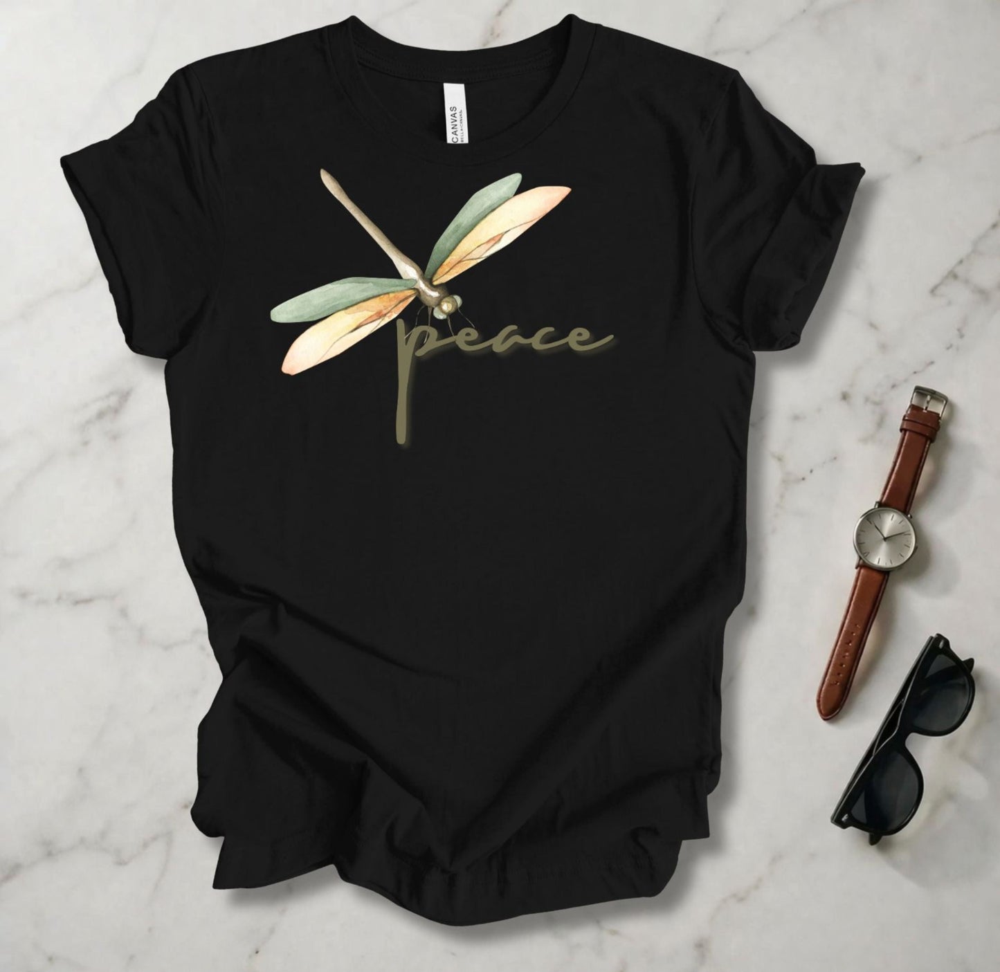 Green/Brown Dragonfly (Peace) T Shirt