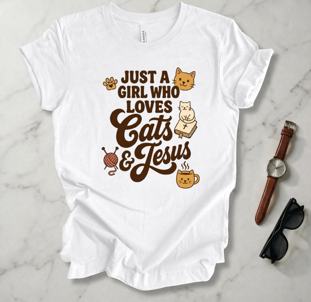 A Girl Who Loves Cats And Jesus T Shirt