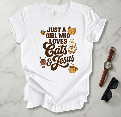 A Girl Who Loves Cats And Jesus T Shirt