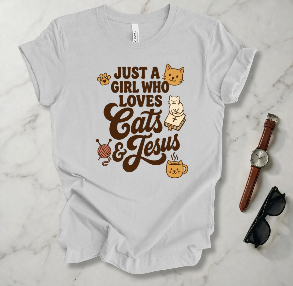 A Girl Who Loves Cats And Jesus T Shirt