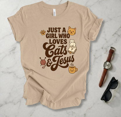 A Girl Who Loves Cats And Jesus T Shirt