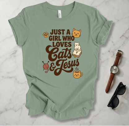 A Girl Who Loves Cats And Jesus T Shirt