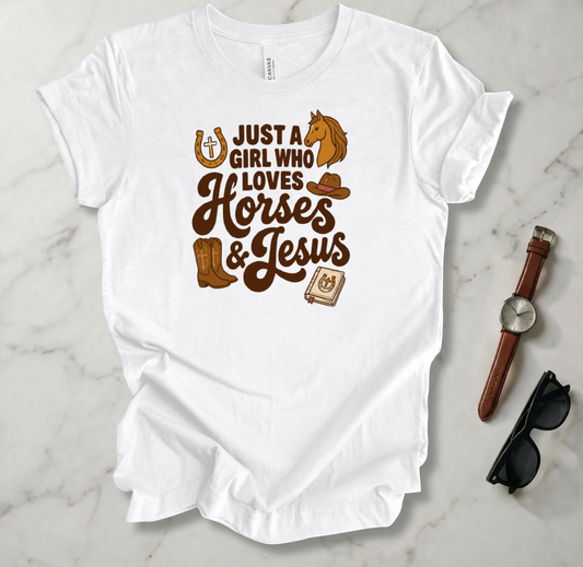 A Girl Who Loves Horses And Jesus T Shirt
