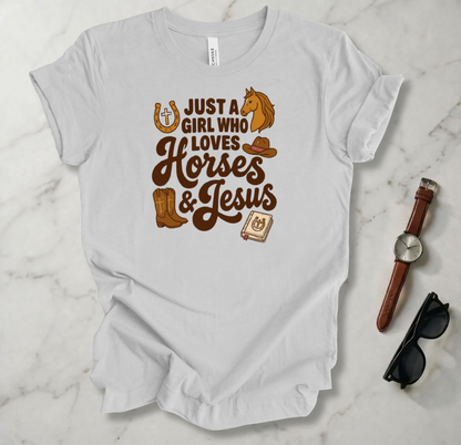 A Girl Who Loves Horses And Jesus T Shirt