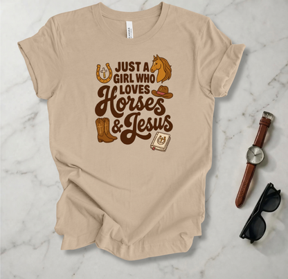 A Girl Who Loves Horses And Jesus T Shirt